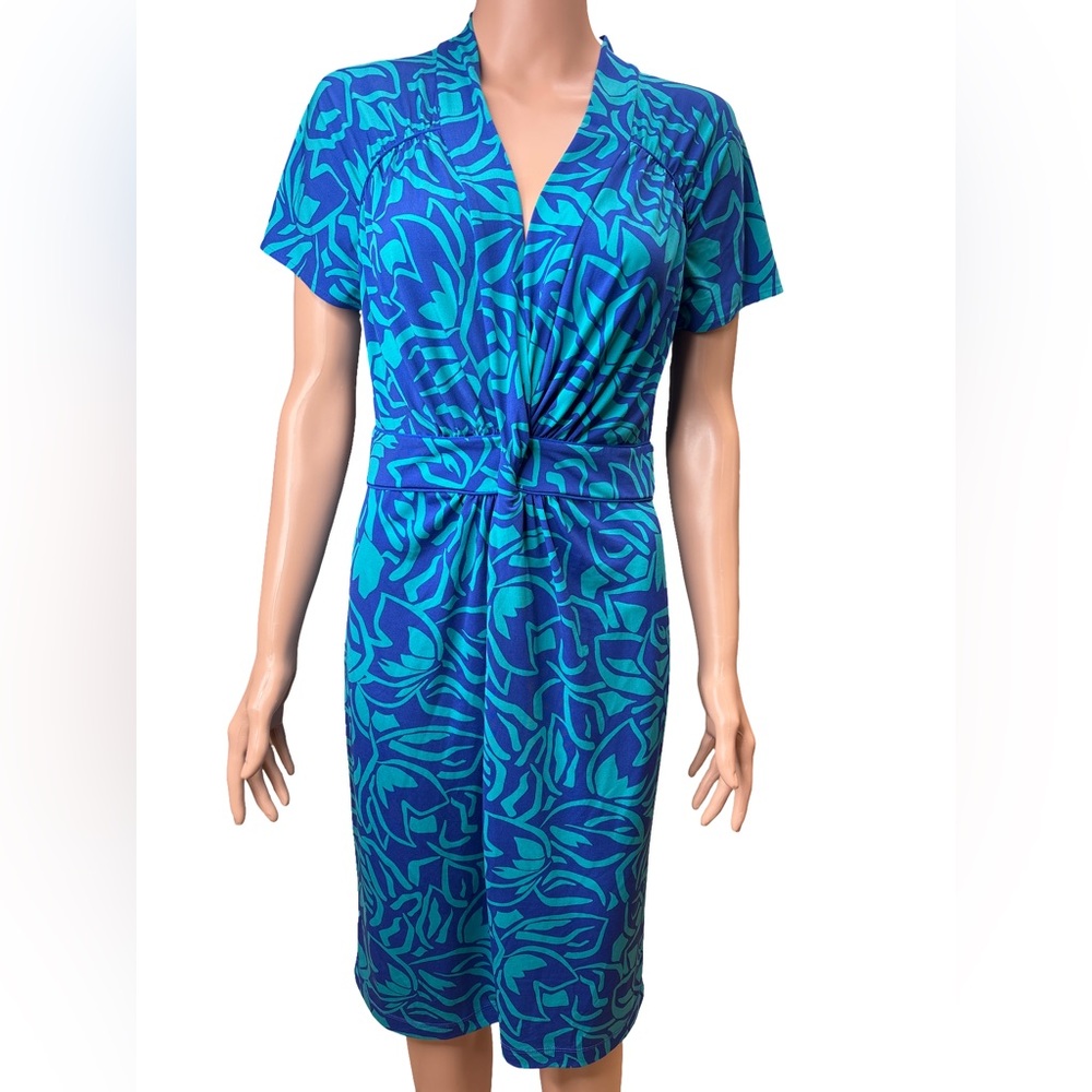 BCBGMaxAzria Teal and Blue V-Neck Wrap Dress Medium